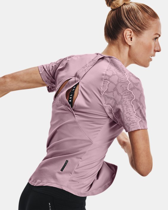 Women's UA RUSH™ HeatGear® Short Sleeve, Pink, pdpMainDesktop image number 0